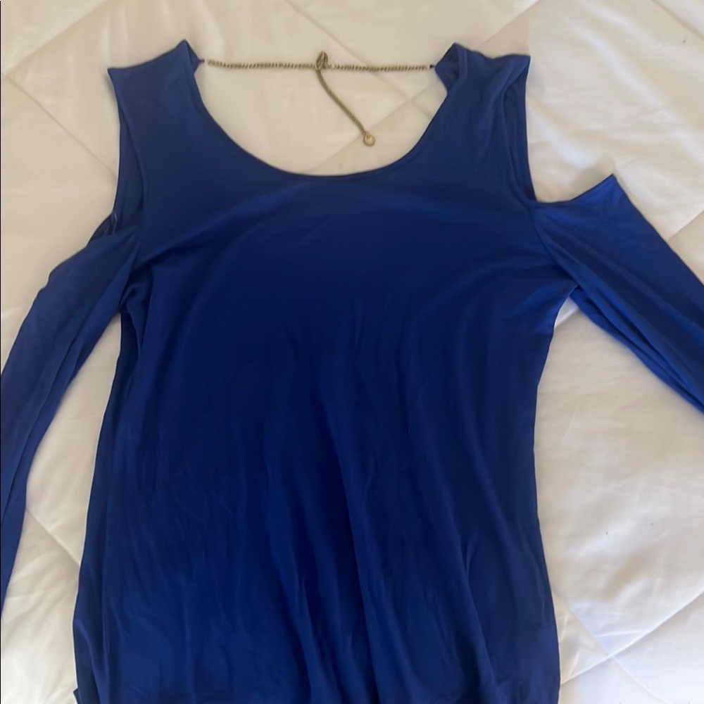 Jennifer Lopez Cut Out Blue Blouse